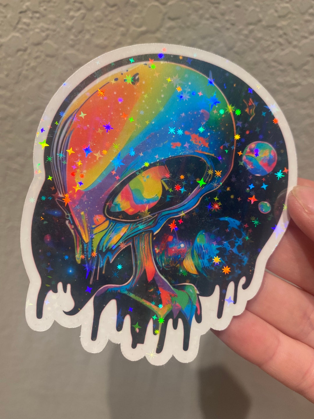 Holographic Cosmic Alien Vinyl Sticker Starry Effect Trippy Rainbow Art ...