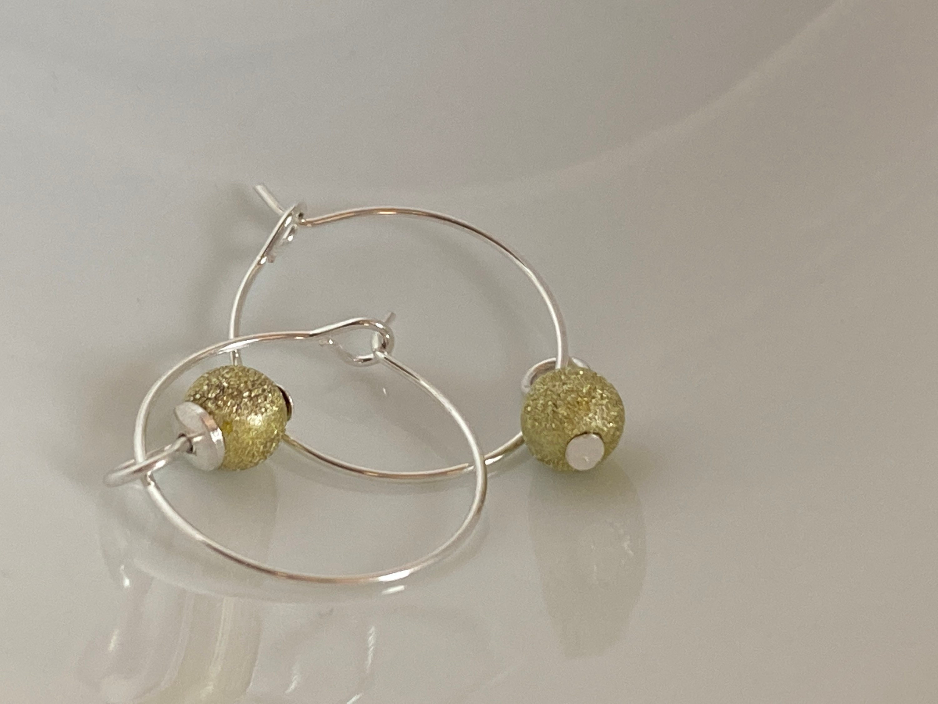 Gold ball hoop earrings. Gold glitter and silver hoop Etsy
