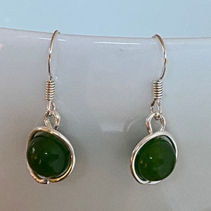 Dark green-earrings. Jade earrings. Silver and dark bottle green gemstone earringsJade earrings. Silver wire wrapped earrings. Jade jewelery