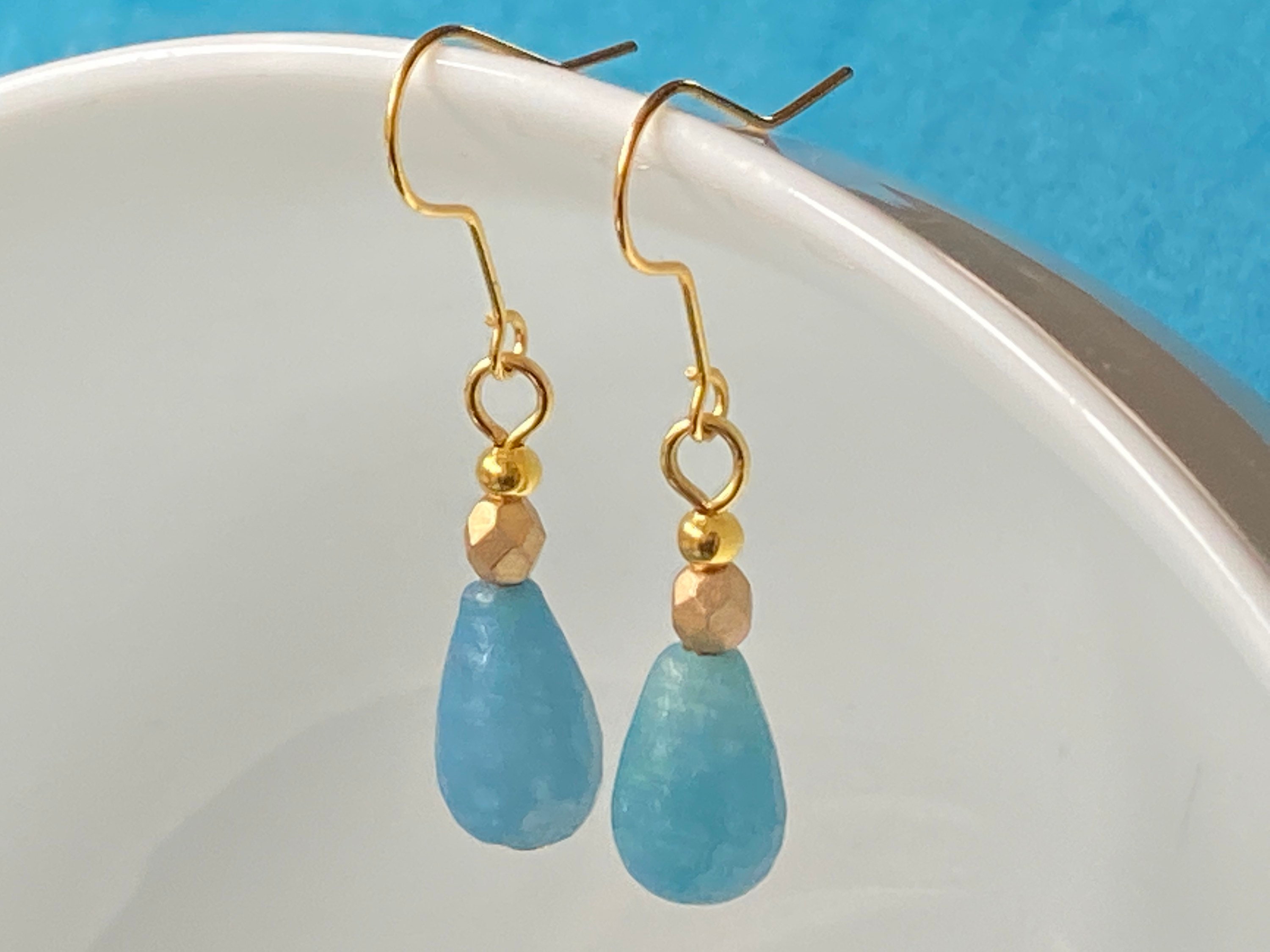 Blue quartz gemstone earrings. Gold and blue quartz drop Etsy