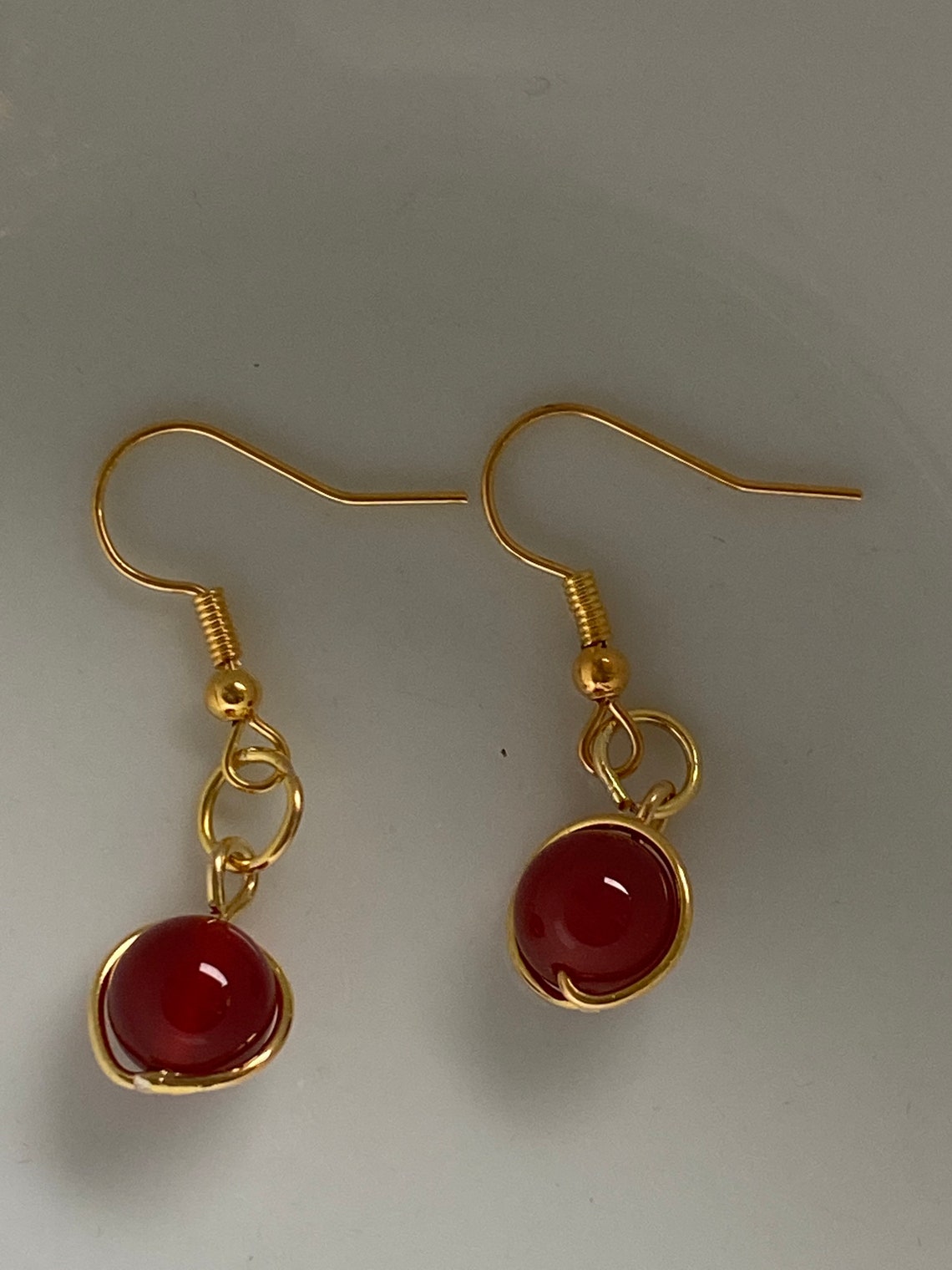 Red carnelian gemstone earrings. Gold and red earrings. Gold | Etsy