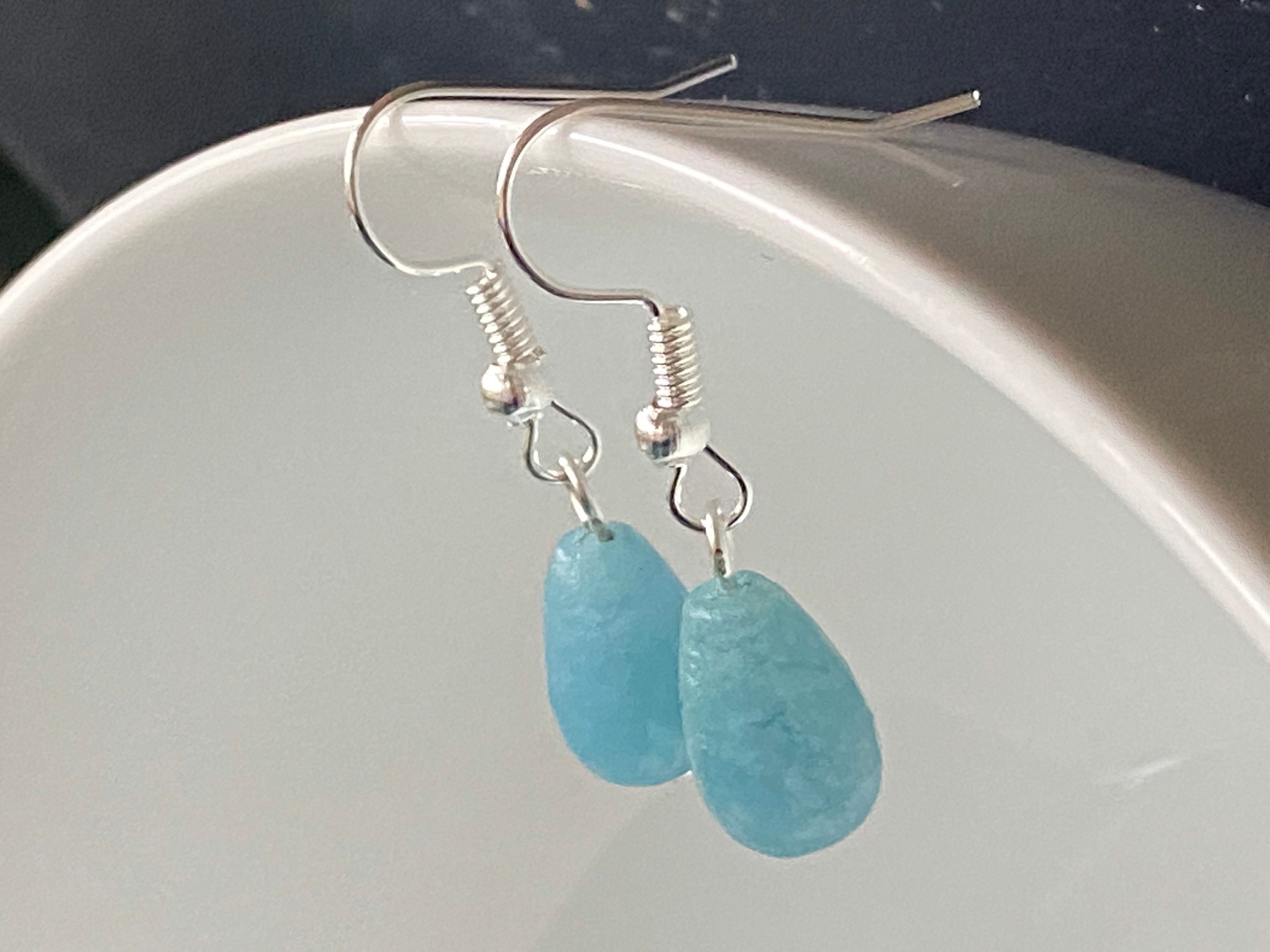 Blue quartz gemstone earrings. Blue quartz earrings. Silver Etsy