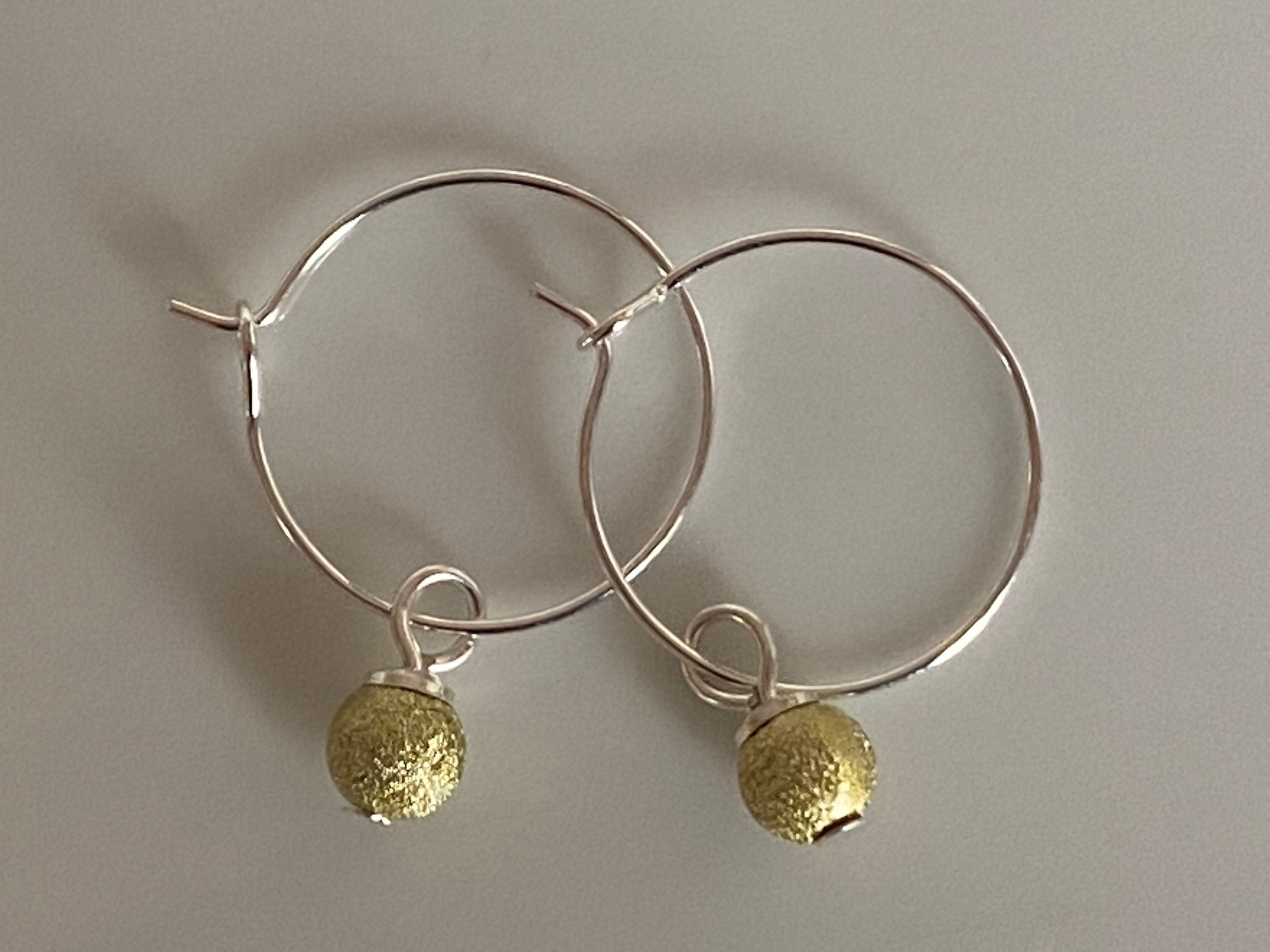 Gold ball hoop earrings. Gold glitter and silver hoop Etsy