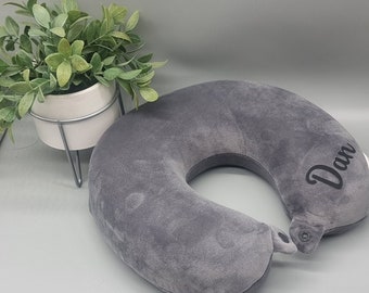 Personalised travel pillow. Custom neck cushion.