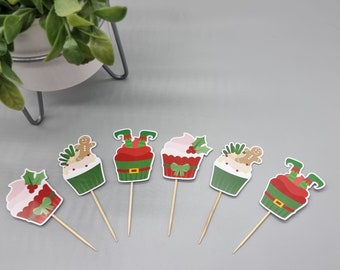 Christmas Cupcake Toppers, Cardstock Holiday Party Decor