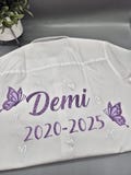 Personalised school leavers shirt. Sparkly butterflies.