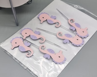 Cute Seahorse cupcake toppers. Cake decorations.