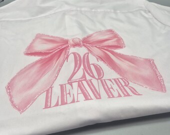 Personalised Pink bow school leavers shirt.