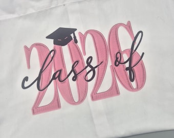 Personalised embroidery style school leavers shirt.