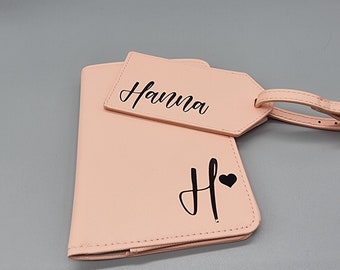 Personalized Passport Holder & Luggage Tag Set: PU Leather Travel Gift