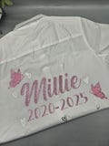 Personalised school leavers shirt. Sparkly butterflies.