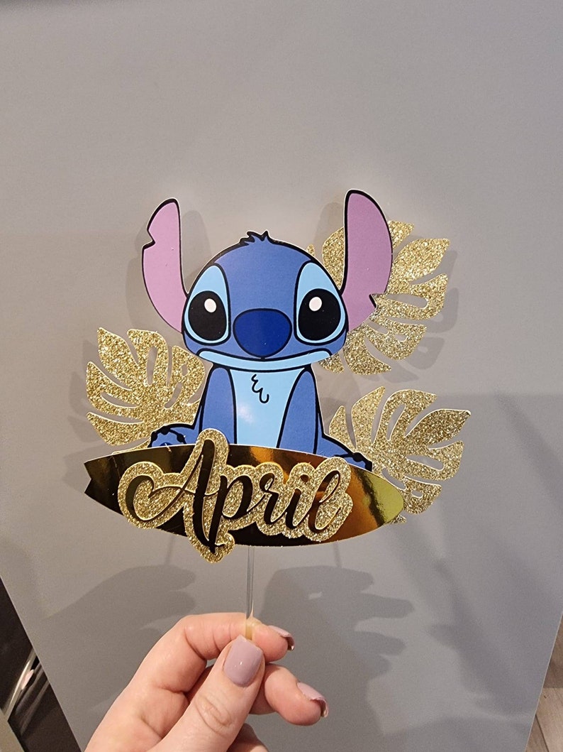 Topper de pastel de Stitch personalizado con hojas y tabla de surf imagen 7