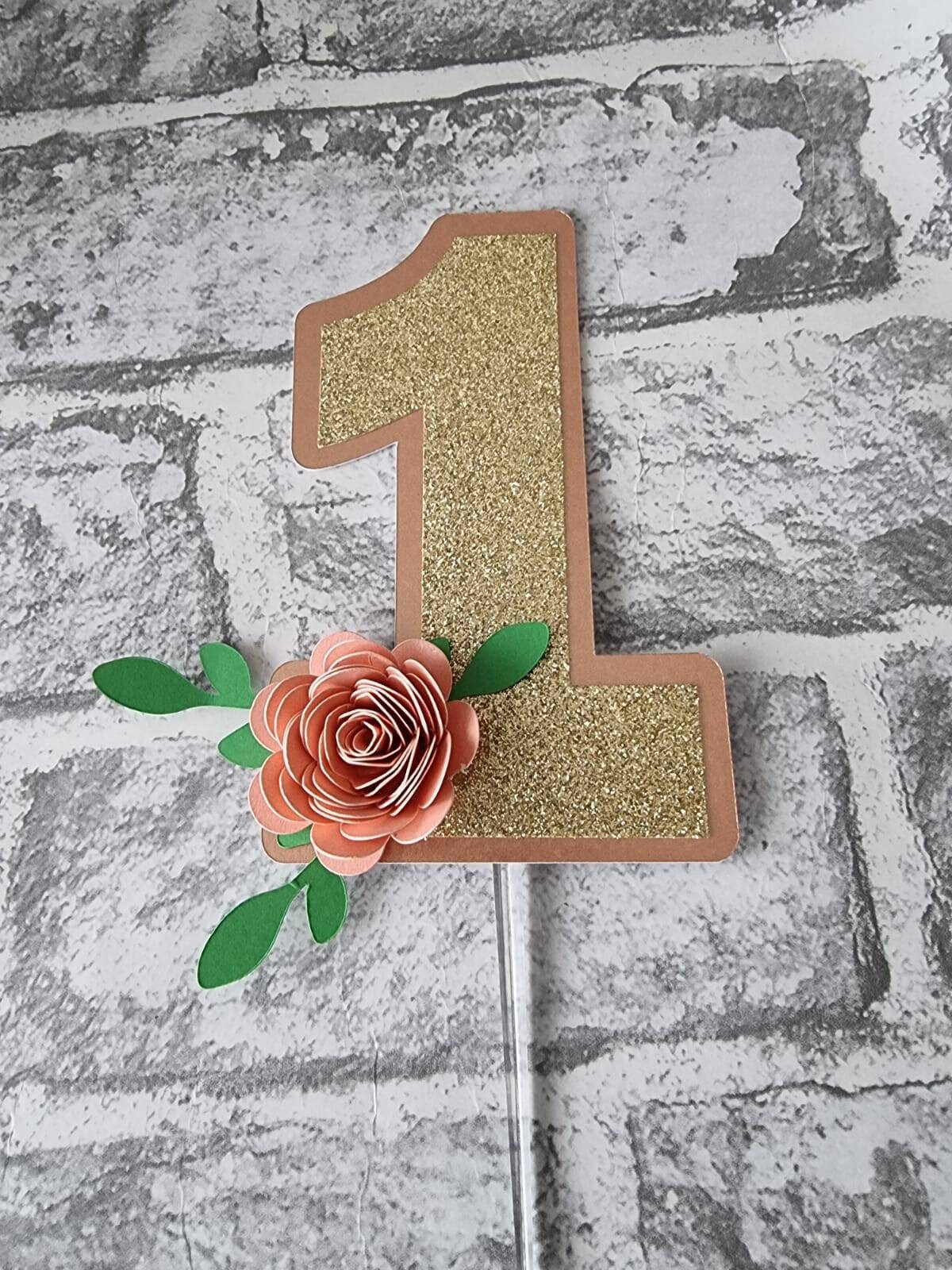 Rose Gold Number 1 First Birthday Cake Topper Floral. - Etsy