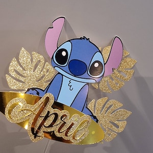 Topper de pastel de Stitch personalizado con hojas y tabla de surf imagen 6