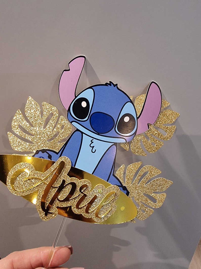 Topper de pastel de Stitch personalizado con hojas y tabla de surf imagen 6