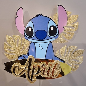 Topper de pastel de Stitch personalizado con hojas y tabla de surf imagen 5