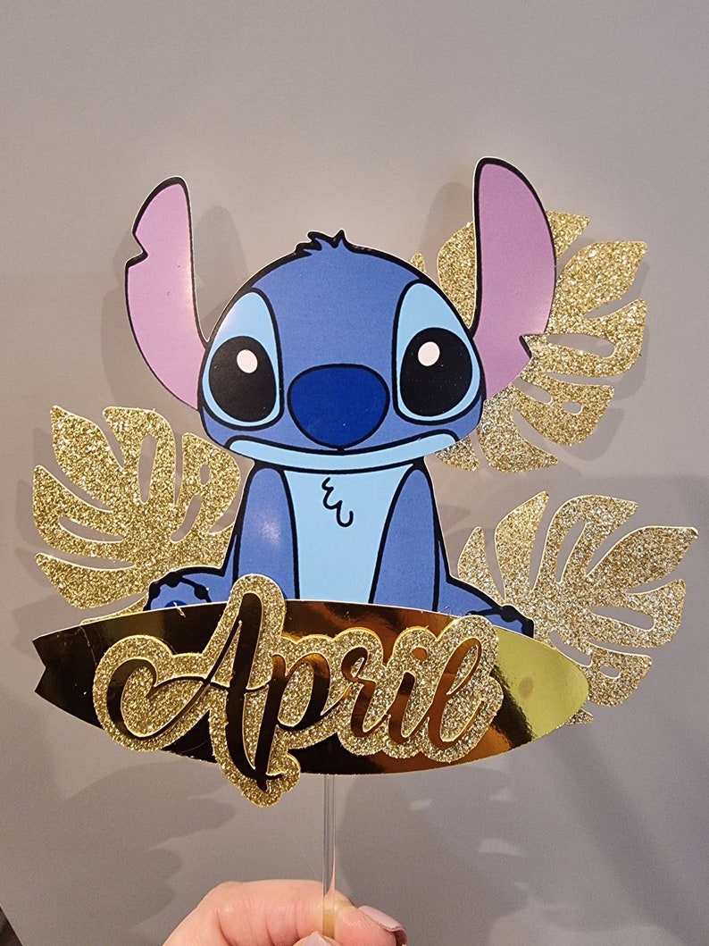 Topper de pastel de Stitch personalizado con hojas y tabla de surf imagen 5