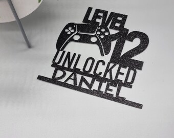 Gaming birthday cake topper. Personalised. Level unlocked. Any age/colour