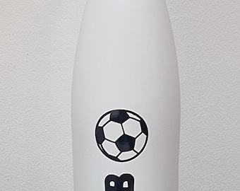 Personalised football water bottle. Insulated stainless steel bottle.