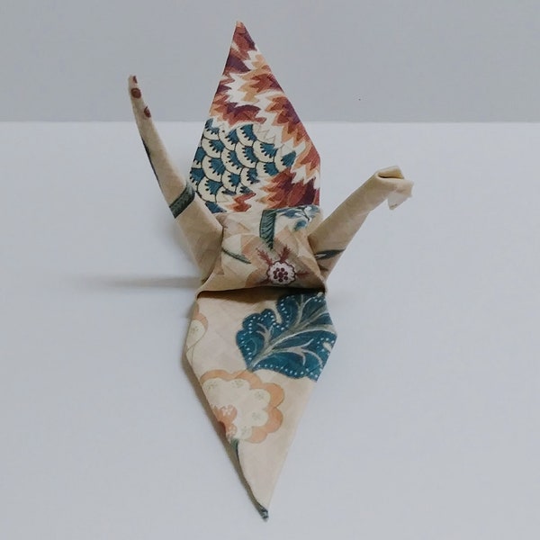 Origami Crane, Fabric (Rust Flower Blue)