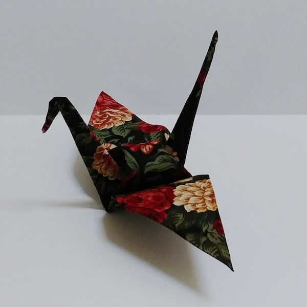 Origami Crane, Fabric (Red and Peach Flowers)