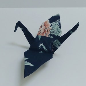 Origami Crane, Fabric (Navy Blue with Pink Flowers)