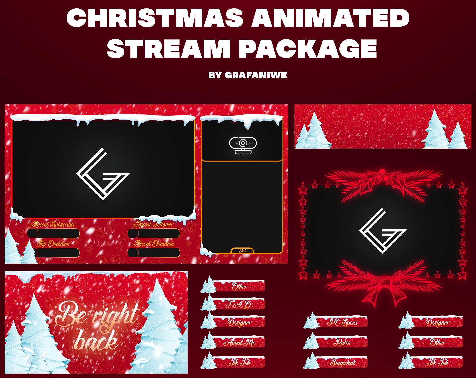 Christmas Animated Stream Overlay Package Twitch YouTube Etsy