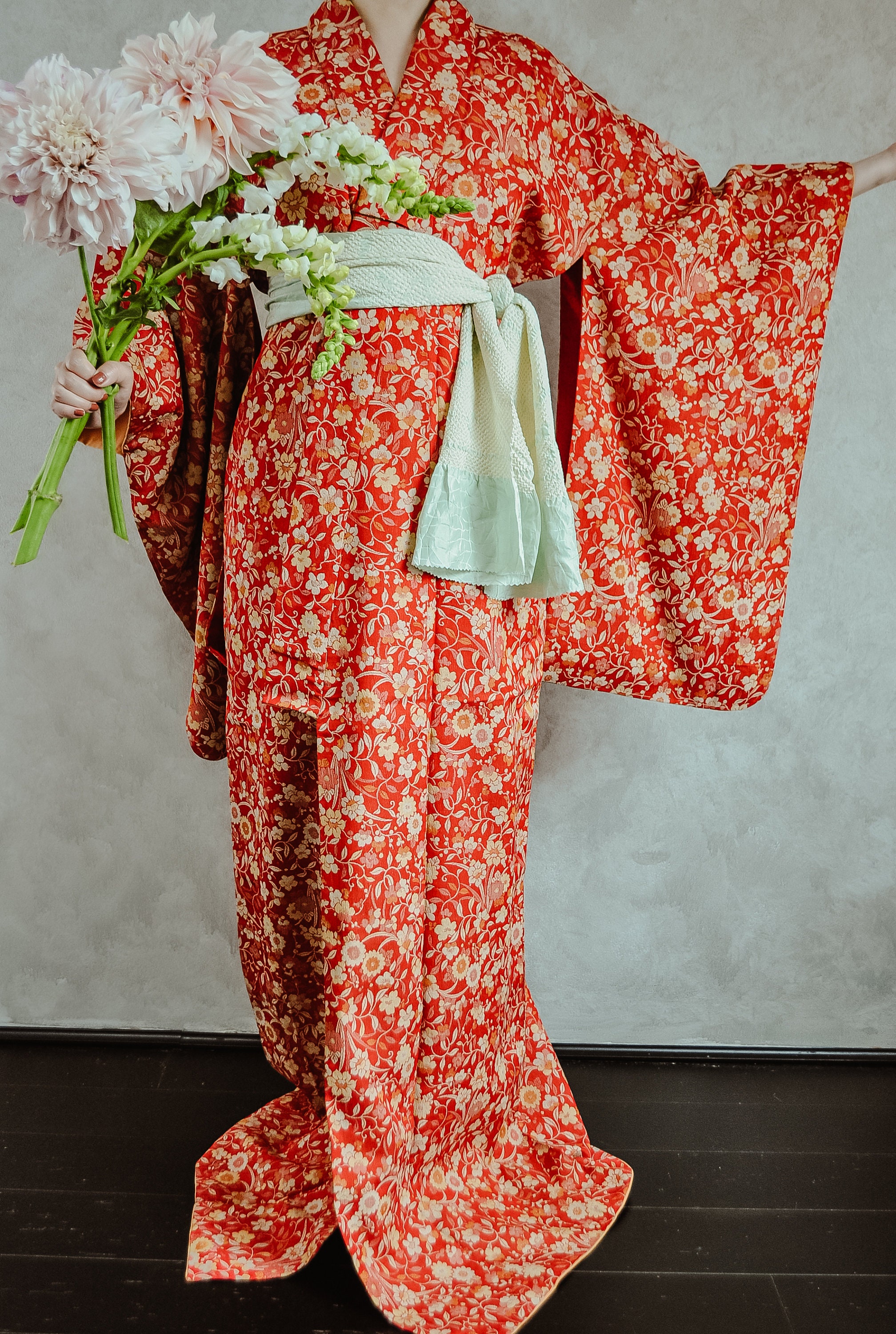 Spring Goddess Silk Omeshi Antique Vintage Kimono