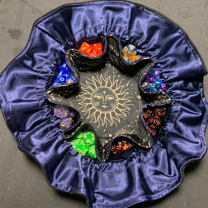 or jewelry rolling tray for DnD rpg dice accessories Celestial dice pouch; Handmade multi-use bag