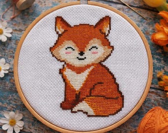 Fox Cross Stitch Pattern – Farm Animal Embroidery (Instant PDF Download)