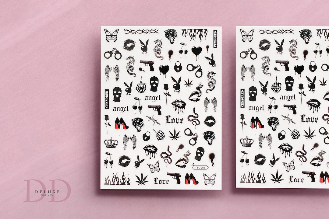 Balaclava Red Bottoms Nail Art Stickers Cuffs Wings Etsy