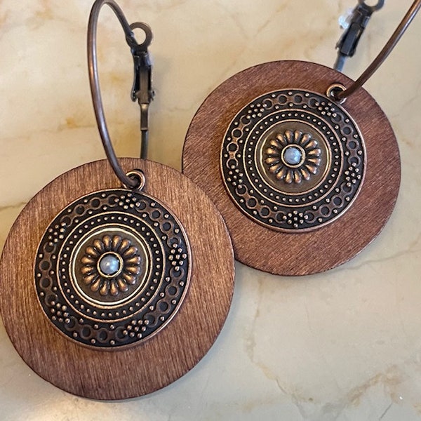 Bohemian Chic Wood and Metal Dangle Earring