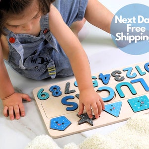 Personalized Name Puzzle | New Christmas Gifts for Kids Wooden Toys Baby Shower Custom Toddler Toys First Birthday 1st Baby Gift