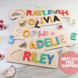 Wooden Personalized Name Puzzle 1st Birthday Gift Toys for Toddler image 1