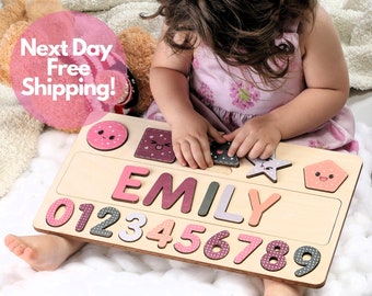 Wooden Personalized Name Puzzle | Personalized Busy Board Puzzle | Baby Girl and Boy Gifts | Kid Easter Gifts | Custom Puzzle for Baby