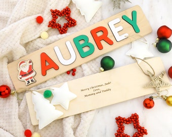 Christmas Wooden Name Puzzle by Playwood | Christmas Gift for Kids | Christmas Name Puzzle | Christmas Toddler Toys | Christmas Baby Gifts