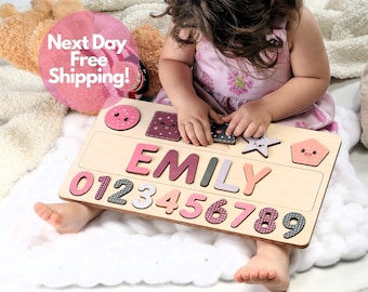 Personalized Name Puzzle | New Baby Gift | Wooden Toys | Baby Shower | Christmas Gifts for Kids | Wood Toddler | First Birthday Gift