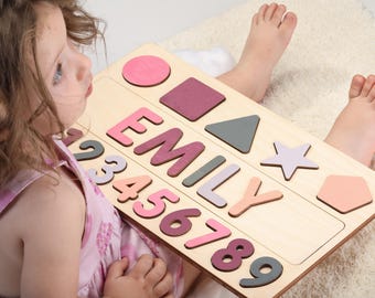 Wooden Personalized Name Puzzle | Personalized Busy Board Puzzle | Baby Girl and Boy Gifts | Kid Easter Gifts | Custom Puzzle for Baby