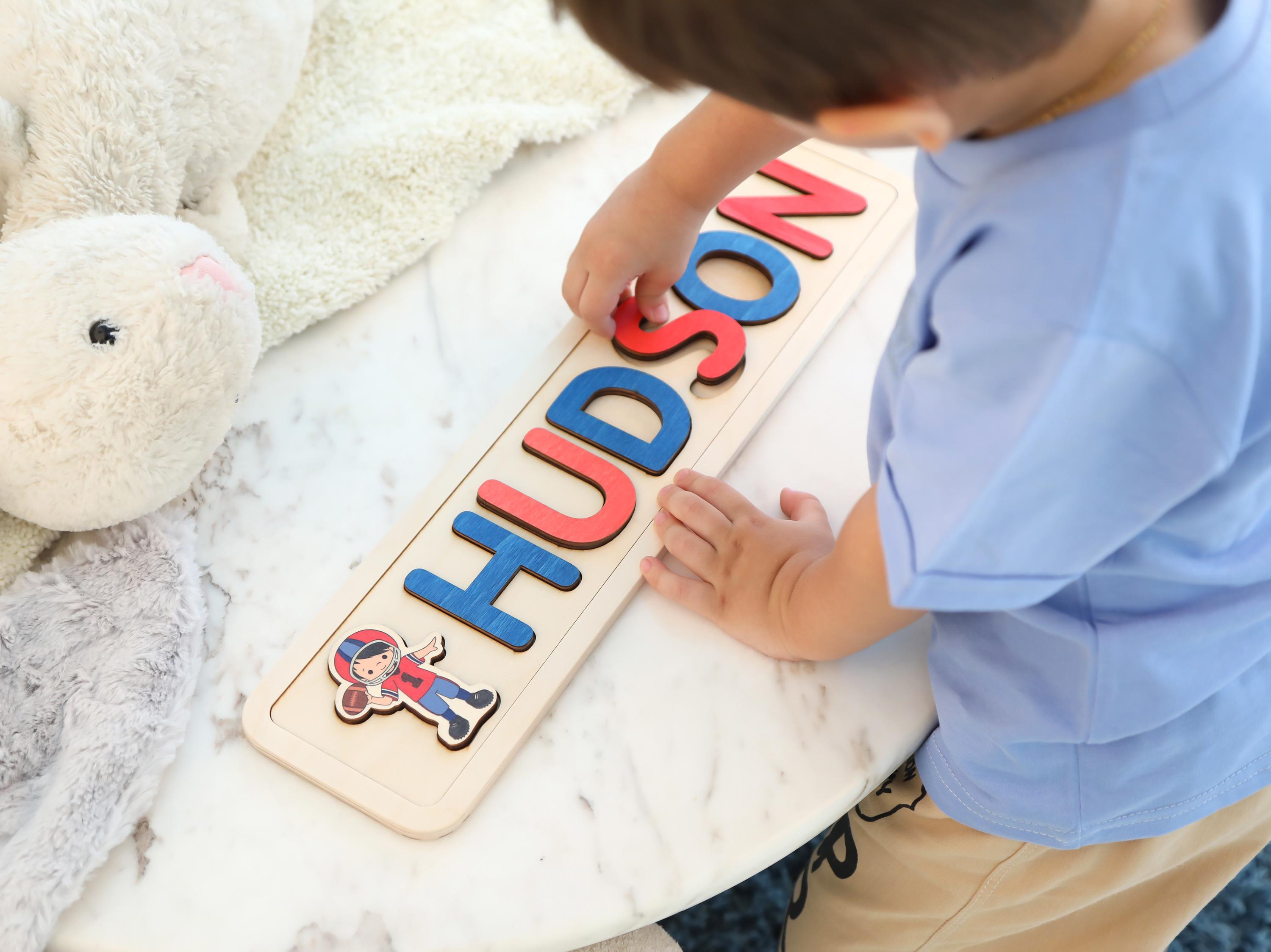 Personalized Wooden Name Puzzle With Animal, Jungle Theme Nursery Gift ...