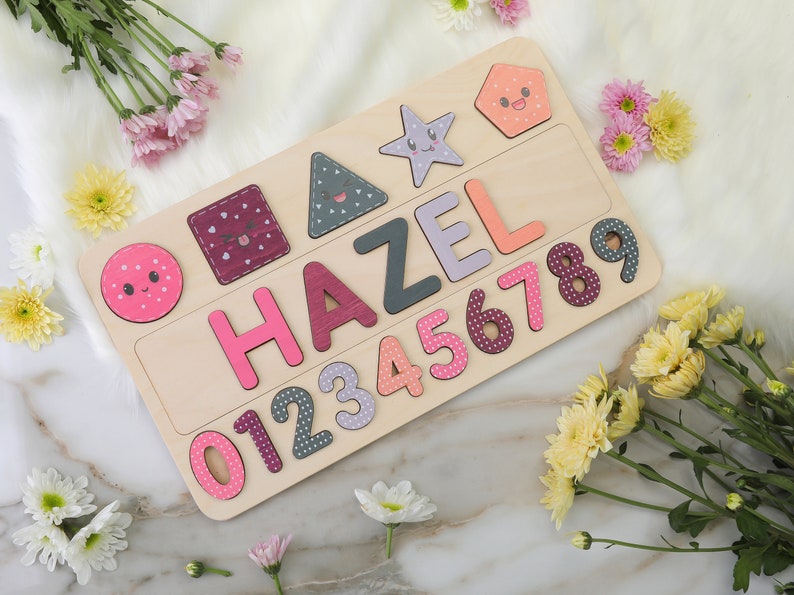 Personalized Name Puzzle New Baby Gift Wooden Toys Baby Shower Christmas Gifts for Kids Wood Toddler First Birthday Gift image 6