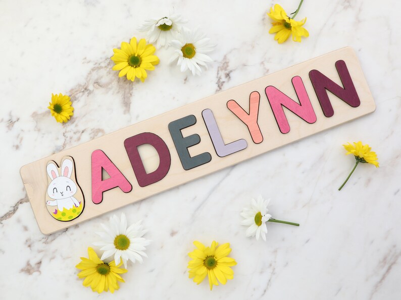 Easter Basket Stuffers, Easter Basket Name Puzzle, Wooden Name Puzzle by Playwood Name Puzzle, Toddler Toys, Baby Gift. Gift for Kids image 4