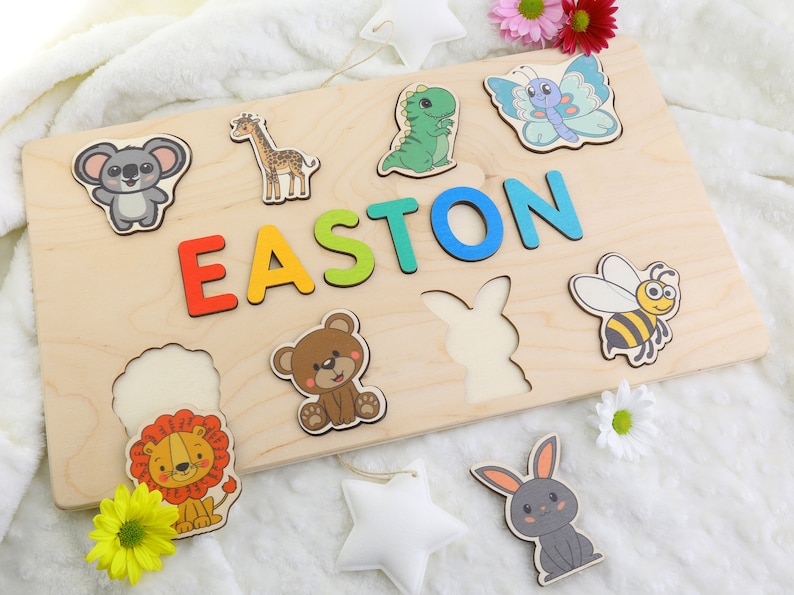 Wooden Name Puzzle by Playwood Name Puzzle Toddler Toys Baby Gifts Gift for Kids Christmas Present zdjęcie 5