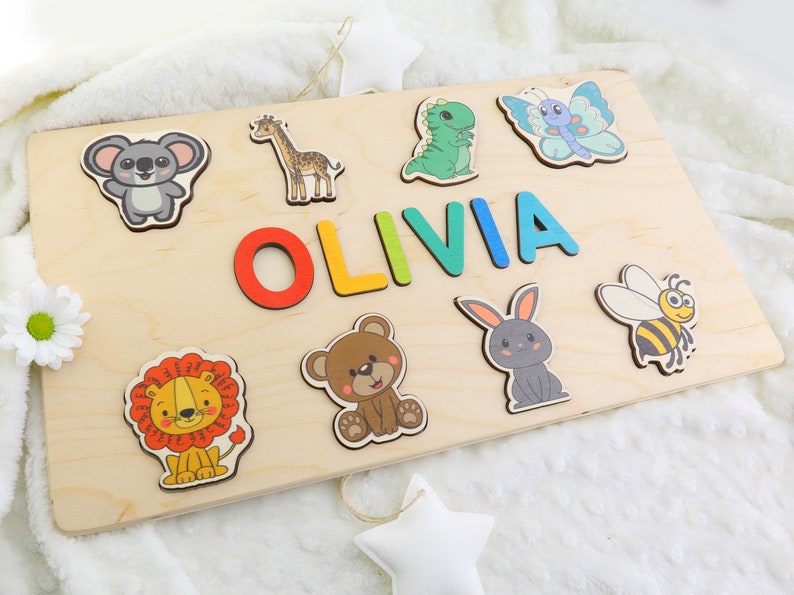 Wooden Name Puzzle by Playwood Name Puzzle Toddler Toys Baby Gifts Gift for Kids Christmas Present image 4