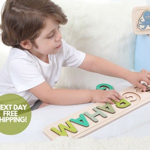 Personalized Wooden Name puzzle With Animal, Jungle Theme Nursery gift, Toddler gift, Baby Name Puzzle, Personalized gift, Birthday gift