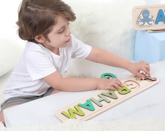 Personalized Wooden Name puzzle With Animal, Jungle Theme Nursery gift, Toddler gift, Baby Name Puzzle, Personalized gift, Birthday gift