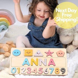 Personalized Name Puzzle New Baby Gift Wooden Toys Baby Shower Christmas Gifts for Kids Wood Toddler First Birthday Gift image 3