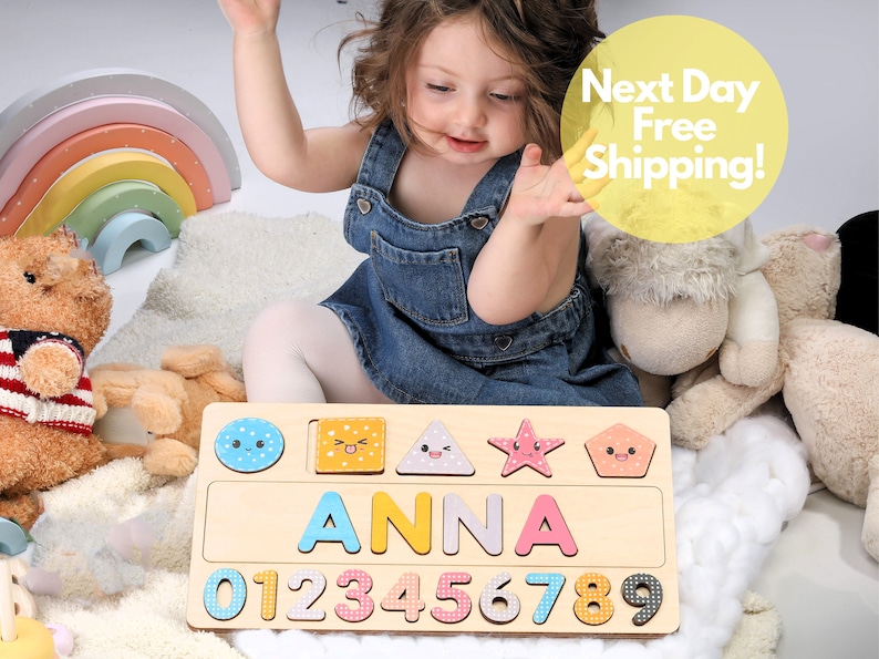Personalized Name Puzzle New Baby Gift Wooden Toys Baby Shower Christmas Gifts for Kids Wood Toddler First Birthday Gift image 3