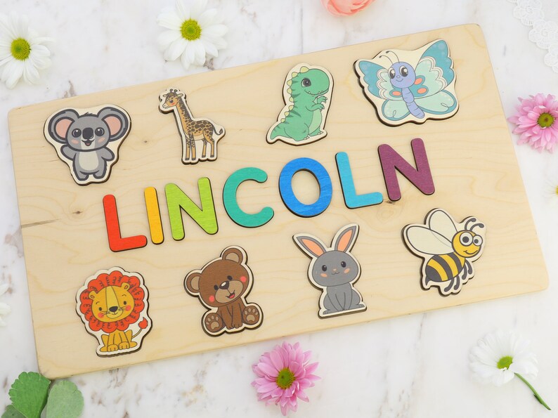 Wooden Name Puzzle by Playwood Name Puzzle Toddler Toys Baby Gifts Gift for Kids Christmas Present zdjęcie 8