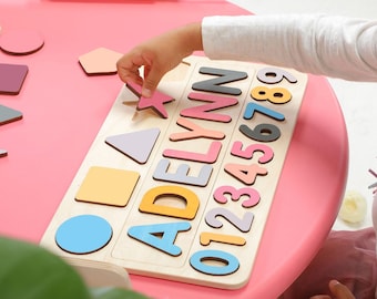 Personalized Name Puzzle | New Baby Gift | Wooden Toys | Baby Shower | Christmas Gifts for Kids | Wood Toddler | First Birthday Gift
