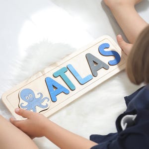 Atlas Name Puzzle, Ocean Animals Name Puzzle, Christmas Gift for Kids, Wooden Toy, Personalized Toddler Name Puzzle for Boy, Octopus Puzzle
